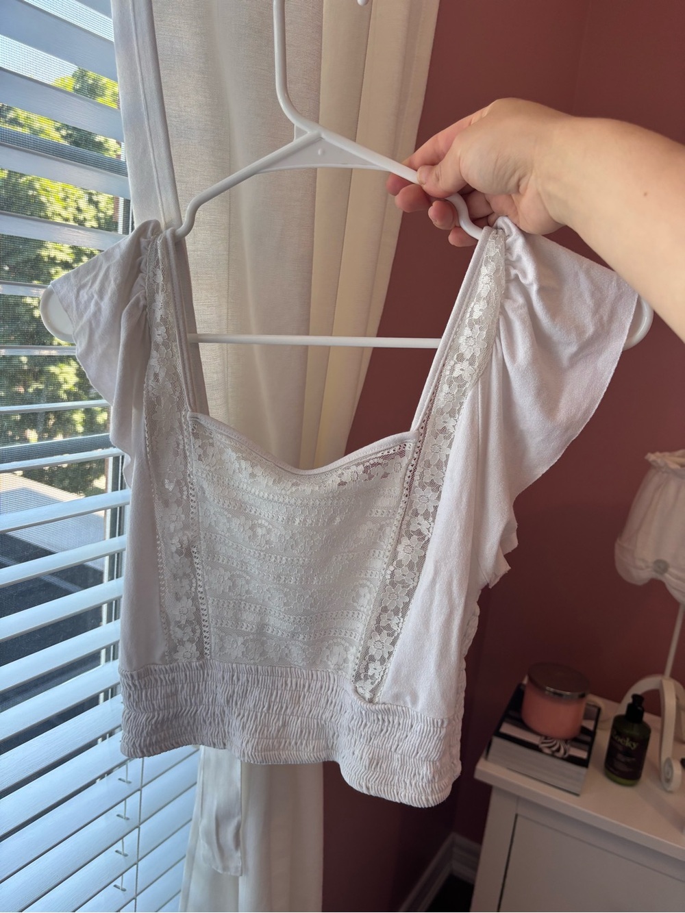 Forever 21 White Lace-Trim Flutter Sleeve Camisole